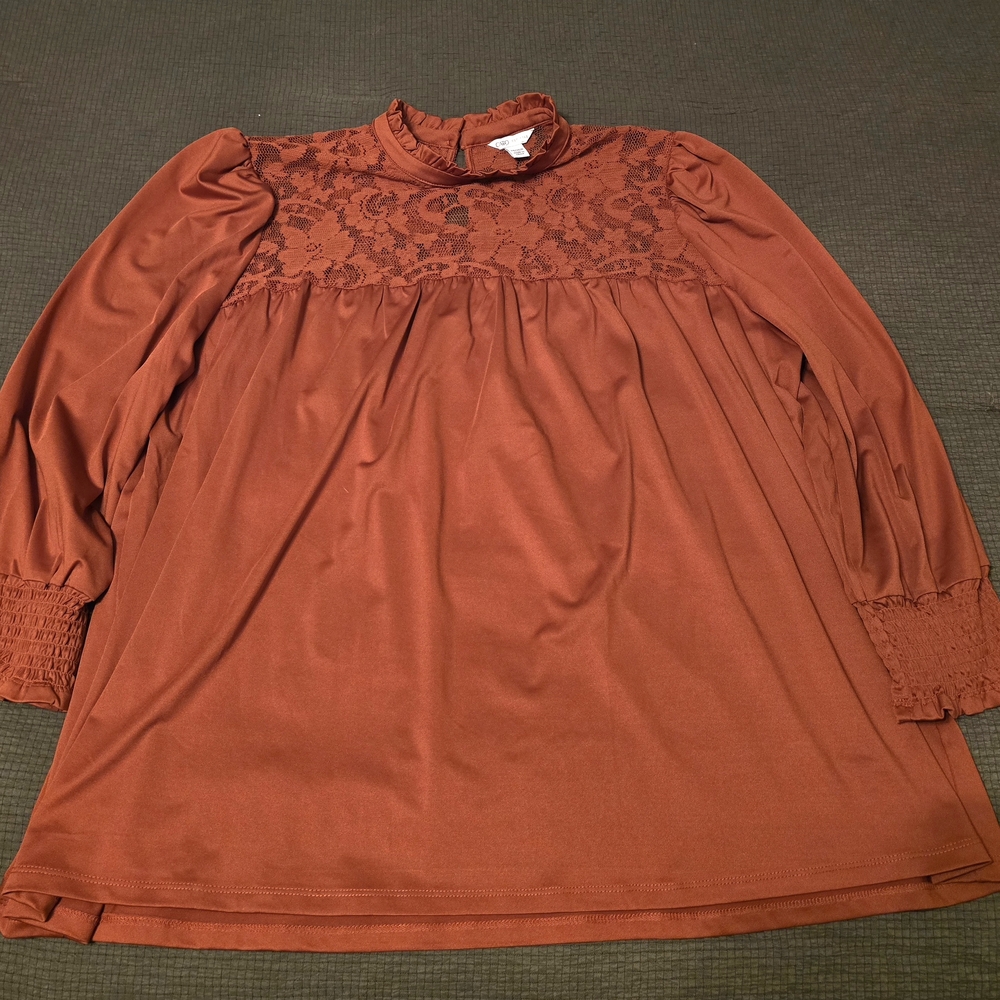 Cato Women's Terracotta Lace Detail Blouse